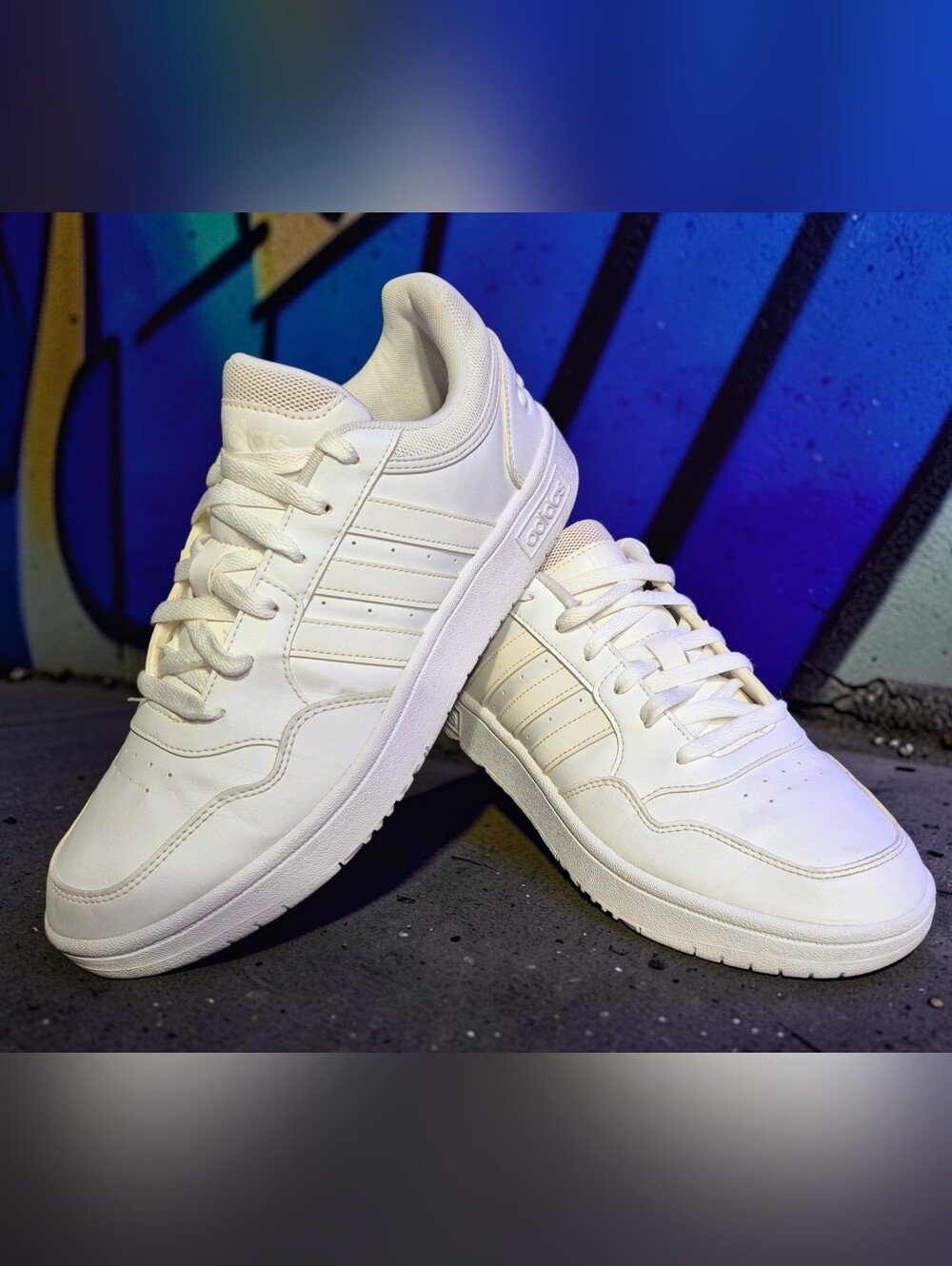 Adidas Men's White Leather Court-Inspired Sneakers